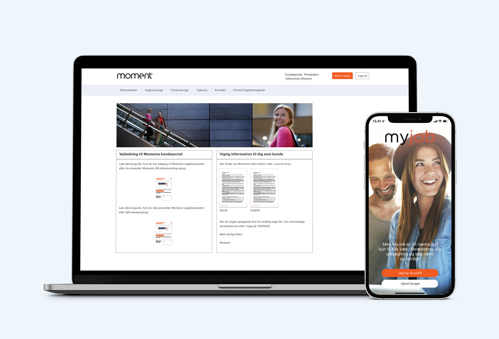Moment MyJob applikation på computer og mobil